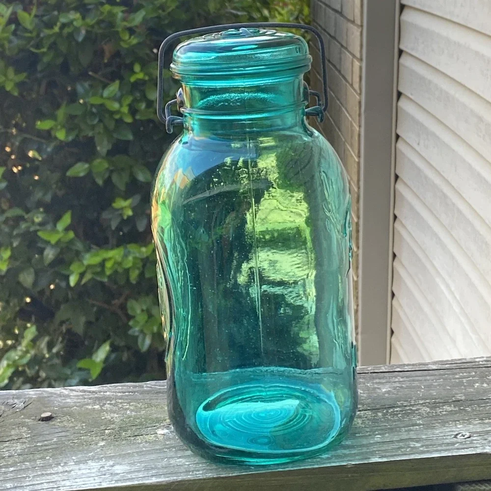 Vintage Ball Ideal Bicentennial Eagle Half-Gallon Mason Jar USA w/Wire Bail Blue